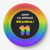 11誕生日カラフル:レインボー# 11,名前をカスタムする ペーパープレート (正面)