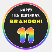 11誕生日カラフル：レインボー# 11,名前をカスタムする ラウンドシール (正面)