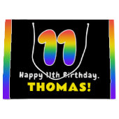 11誕生日カラフル:レインボー# 11,名前をカスタムする ラージペーパーバッグ (正面)