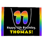 11誕生日カラフル:レインボー# 11,名前をカスタムする ラージペーパーバッグ (裏面)