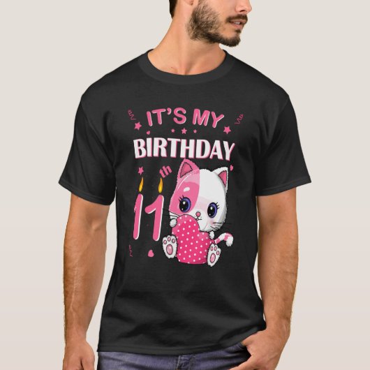 11誕生日ガールかわいい猫の衣装11歳Bd Tシャツ (正面)
