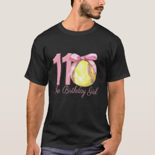 11誕生日ガールソフトボールチームコケットピンクボウ Tシャツ