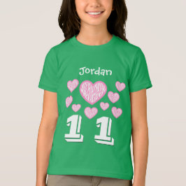 11誕生日ガールハートビッグナンバー名前をカスタムするV10 Tシャツ