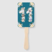 11誕生日ティール（緑がかった色）フラワーフォトコラージイエロー ハンドファン (正面)