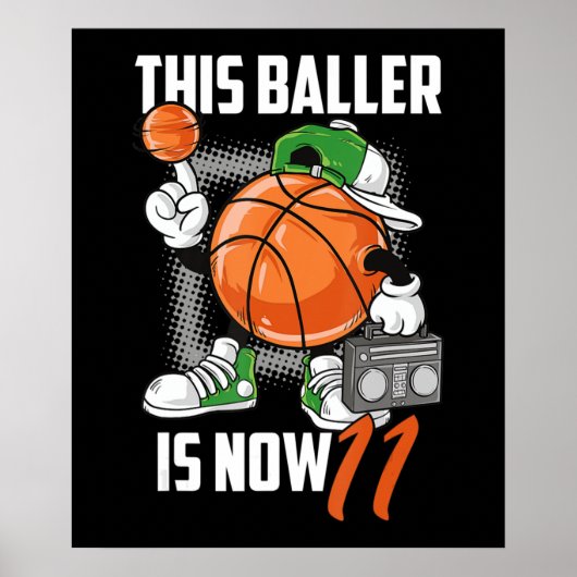 11誕生日バスケットボール選手おもしろい11歳 ポスター (正面)