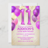 11誕生日ピンクバルーン招待状 招待状 (正面)
