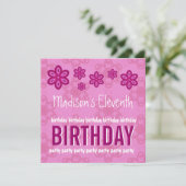 11誕生日ピンクフラワーズガール名前をカスタムする 招待状 (スタンド正面)