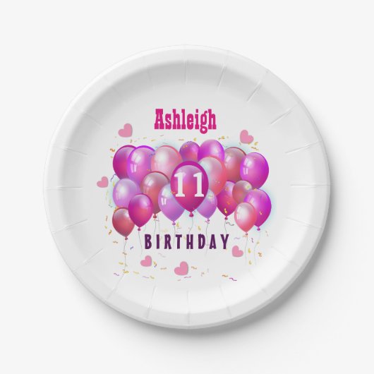 11誕生日フェスティバルカラフルバルーンB01ピンク ペーパープレート (正面)