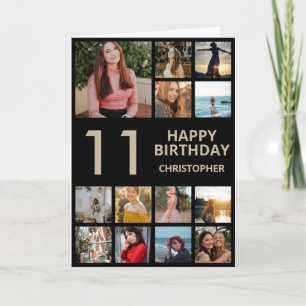 11誕生日フォトコラージュ13枚フォトブラック&金ゴールド カード