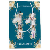 11誕生日フォトティール(緑がかった色)コラージュ黄花 ミディアムペーパーバッグ (正面)