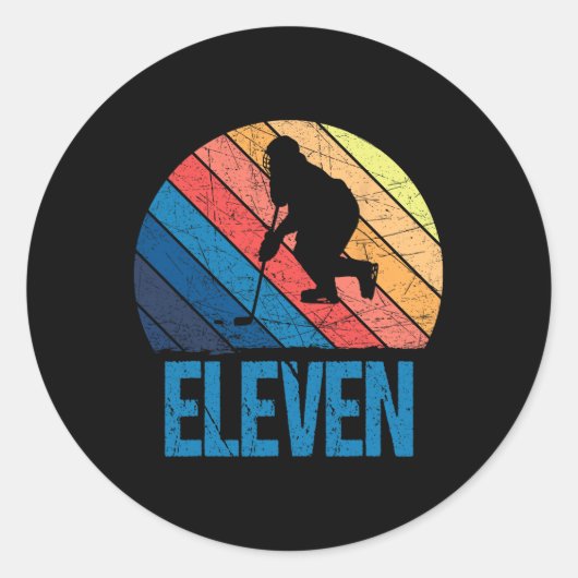 11誕生日レトロアイスホッケー11歳ボーイギ ラウンドシール (正面)