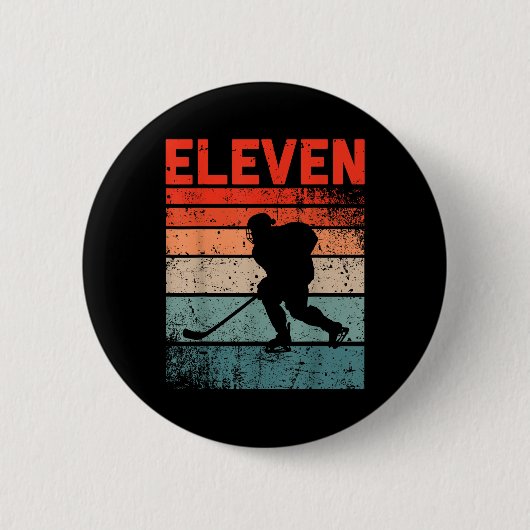 11誕生日レトロアイスホッケー11歳ボーイギ 缶バッジ (正面)