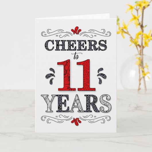 11誕生日応援の赤い白の黒のパターン カード (黄色い花)