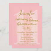 11誕生日招待状ガールズピンク金ゴールドハート 招待状 (正面/裏面)