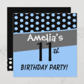 11誕生日水玉模様かわいい女の子のためのおもしろい 招待状 (正面/裏面)