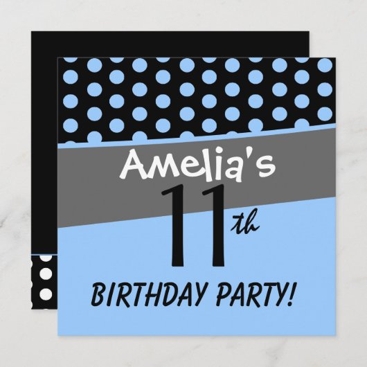 11誕生日水玉模様かわいい女の子のためのおもしろい 招待状 (正面/裏面)