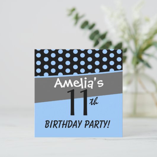 11誕生日水玉模様かわいい女の子のためのおもしろい 招待状 (スタンド正面)