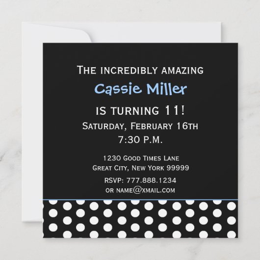 11誕生日水玉模様かわいい女の子のためのおもしろい 招待状 (裏面)