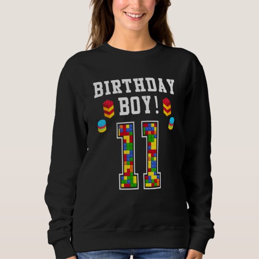 11誕生日11歳ブロック建物少年キッド スウェットシャツ (正面)