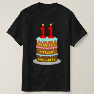 11誕生日—おもしろいケーキ&キャンドル、名前をカスタムする付き Tシャツ