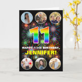 11誕生日:おもしろいレインボー#,名前をカスタムする&写真 カード (黄色い花)