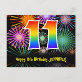 11誕生日-おもしろい花火パターン+虹11 ポストカード (正面)
