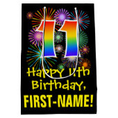 11誕生日:おもしろい花火パターン+虹11 ミディアムペーパーバッグ (裏面)