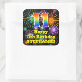 11誕生日:おもしろい花火ルック、レインボー# 11 スクエアシール (バッグ)