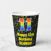 11誕生日:おもしろい音符パターン、レインボー11 紙コップ (裏面)