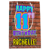 11誕生日:おもしろい、アーバングラフィティインスパイアルック ミディアムペーパーバッグ (正面)