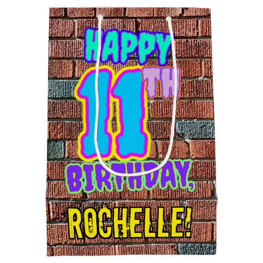 11誕生日:おもしろい、アーバングラフィティインスパイアルック ミディアムペーパーバッグ (裏面)