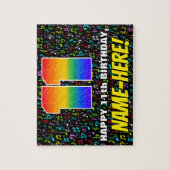 11誕生日:おもしろい、カラフル音楽シンボル、「11」 ジグソーパズル (縦)
