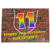 11誕生日:おもしろい、グラフィインスパイアティ・レインボー# 11 ラージペーパーバッグ (正面)