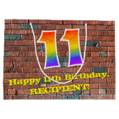 11誕生日:おもしろい、グラフィインスパイアティ・レインボー# 11 ラージペーパーバッグ (裏面)