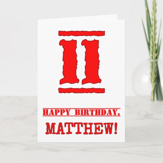 11誕生日:おもしろい、赤ゴムスタンプルックインスパイアス カード (正面)