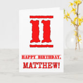 11誕生日:おもしろい、赤ゴムスタンプルックインスパイアス カード (黄色い花)