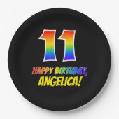 11誕生日:はっきりした,おもしろい,シンプル虹, 11 ペーパープレート (正面)