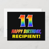 11誕生日:はっきりした,おもしろい,シンプル虹, 11 ポストカード (正面/裏面)