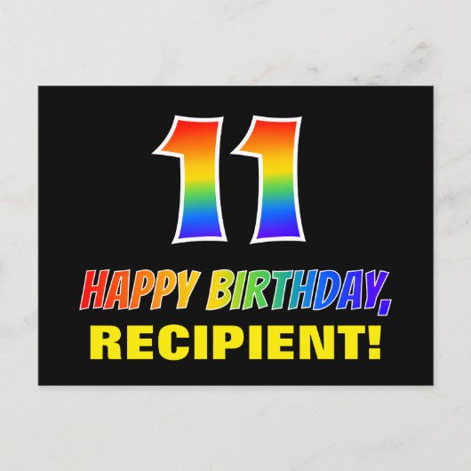 11誕生日:はっきりした,おもしろい,シンプル虹, 11 ポストカード (正面)