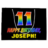 11誕生日:はっきりした,おもしろい,シンプル虹, 11 ラージペーパーバッグ (裏面)