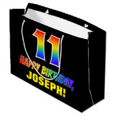 11誕生日:はっきりした,おもしろい,シンプル虹, 11 ラージペーパーバッグ (裏面アングル)