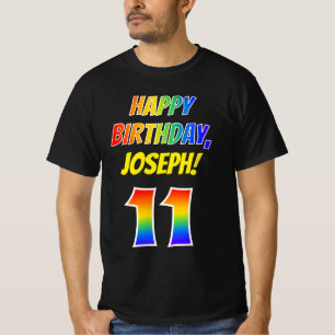 11誕生日:はっきりした、おもしろい、レインボー11、名前をカスタムする Tシャツ