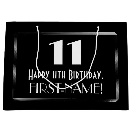 11誕生日:アールデコインスパイアスタイル「11」、名前 ラージペーパーバッグ (正面)