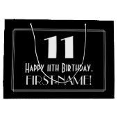 11誕生日:アールデコインスパイアスタイル「11」、名前 ラージペーパーバッグ (裏面)