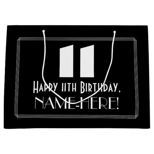 11誕生日~アールデコインスパイア見る"11" +名前 ラージペーパーバッグ (正面)
