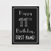 11誕生日:アールデコスタイル番号11および名前をカスタムする カード (正面)
