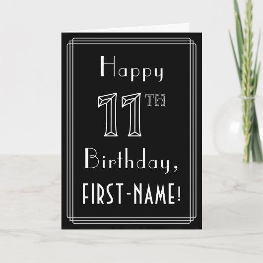 11誕生日:アールデコスタイル番号11および名前をカスタムする カード (正面)
