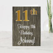 11誕生日:エレガントフェイク金ゴールドルック#,フェイク Wood カード (正面)