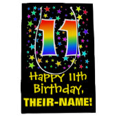 11誕生日:カラフルスターズパターン&レインボー11 ミディアムペーパーバッグ (正面)