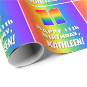 11誕生日: カラフル、おもしろいレインボーパターン# 11 ラッピングペーパー (ロールコーナー)